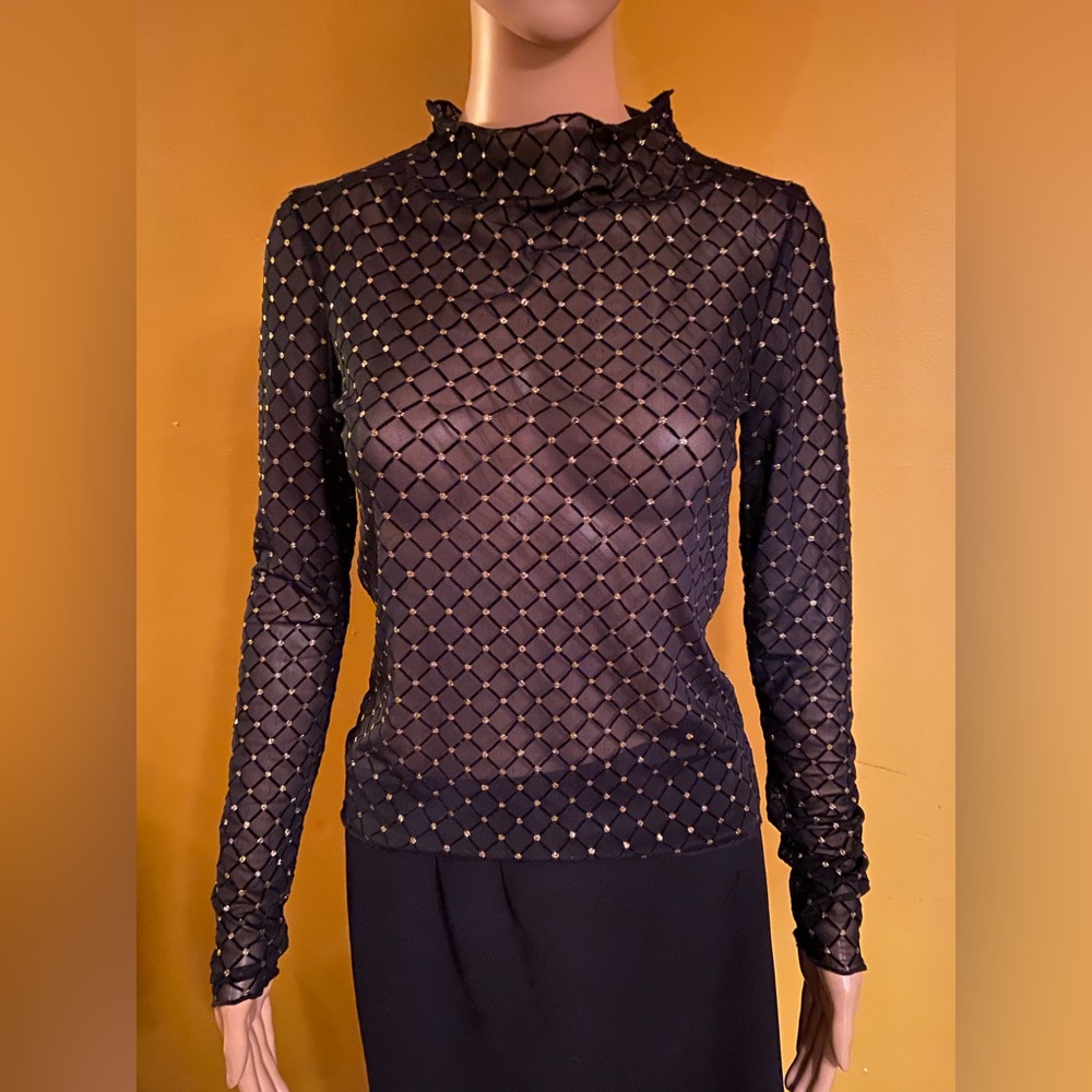 Intimately Free People Sheer Black and Gold Top
